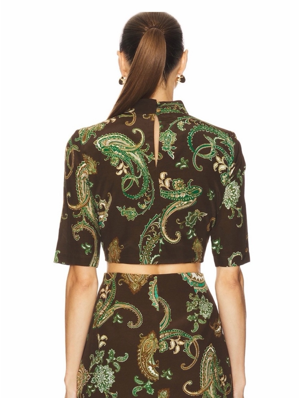 HEMANT & NANDITA Brown Skirt with Green Paisley Print - Picture 3 of 5